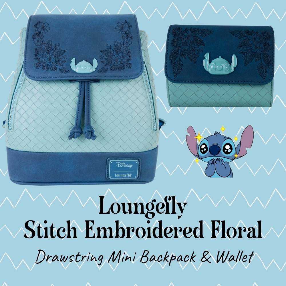 LOUNGEFLY Stitch Embroidered Floral Drawstring Mini Backpack & Wallet